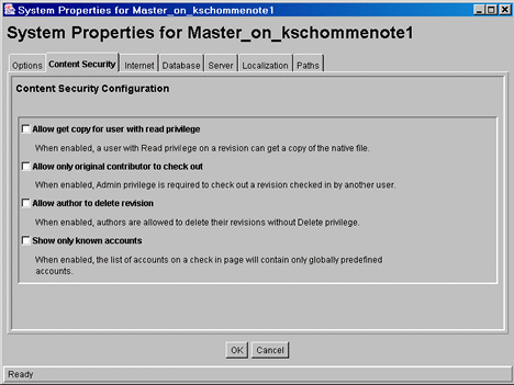 System Properties Content Security tab System Properties Content Security tab