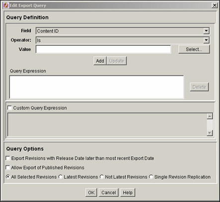 Surrounding text describes Edit Export Query screen. Surrounding text describes Edit Export Query screen.