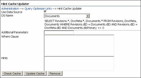Hint Cache Updater screen with data source Hint Cache Updater screen with data source