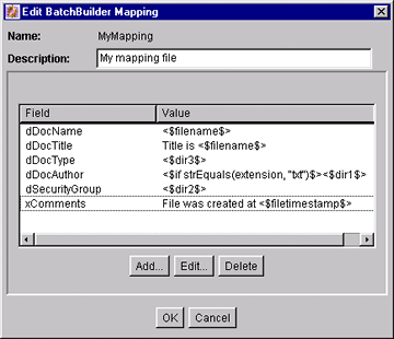 Edit BatchBuilder Mapping screen Edit BatchBuilder Mapping screen