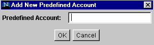 Add New Predefined Account screen Add New Predefined Account screen