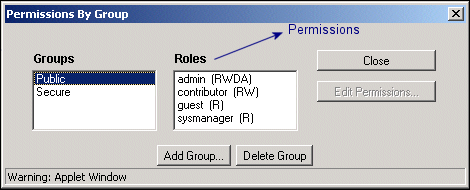 Surrounding text describes Permissions By Group screen. Surrounding text describes Permissions By Group screen.