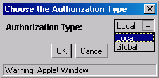 Choose the Authorization Type screen Choose the Authorization Type screen