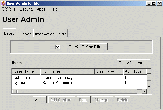 Surrounding text describes User Admin screen. Surrounding text describes User Admin screen.