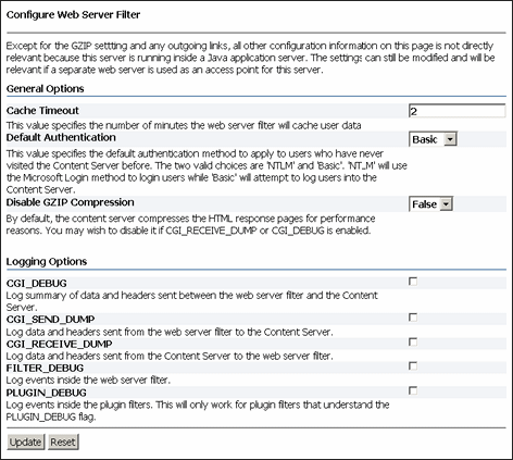 Configure Web Server Filter screen Configure Web Server Filter screen