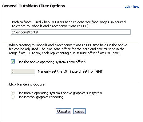 General OutsideIn Options page General OutsideIn Options page