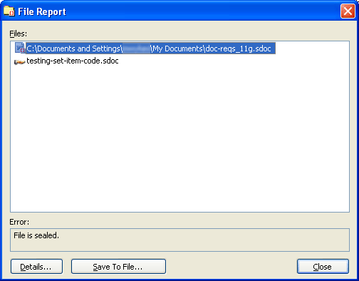 File Report dialog File Report dialog