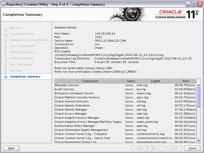rcu repository creation complete screen rcu repository creation complete screen