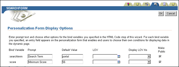 Providing information about bind variables. Providing information about bind variables.