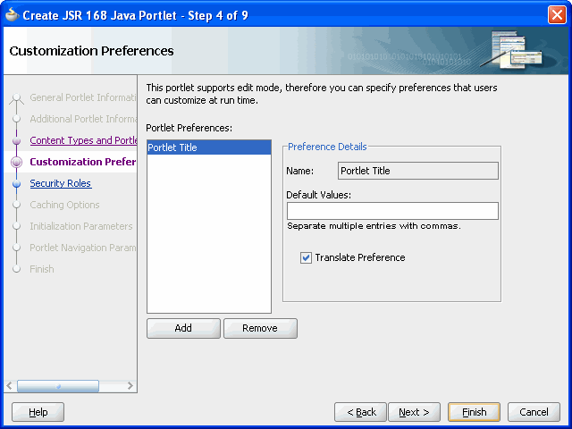 Shows Customization Preferences page. Shows Customization Preferences page.