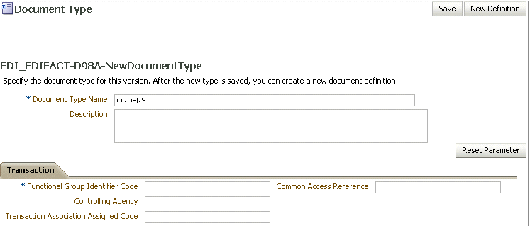 Input the document type name. Input the document type name.