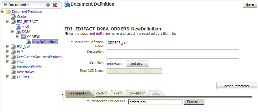 Input the document definition name. Input the document definition name.