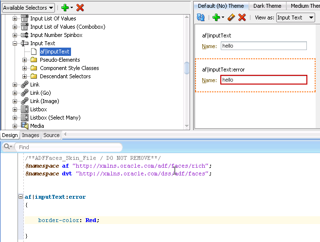 Style Property for an Input Text Component&rsquo;s Error Message