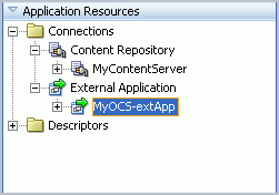External Application in the Application Resources Panel External Application in the Application Resources Panel