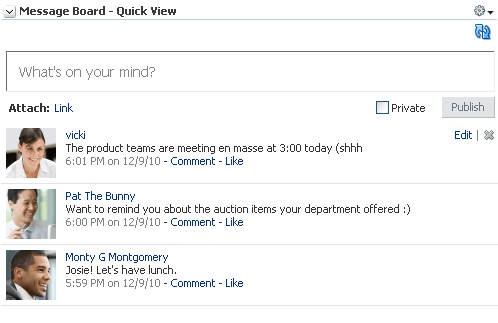 Message Board - Quick View task flow Message Board - Quick View task flow