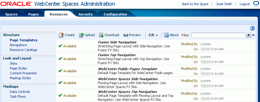 Resources available in WebCenter Spaces Resources available in WebCenter Spaces