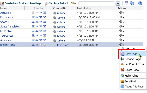 Copy Page option on page Actions menu Copy Page option on page Actions menu