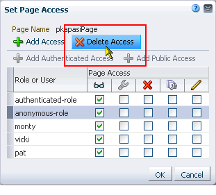 Delete Access option in Set Page Access dialog Delete Access option in Set Page Access dialog