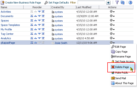 Delete Page option on page Actions menu Delete Page option on page Actions menu