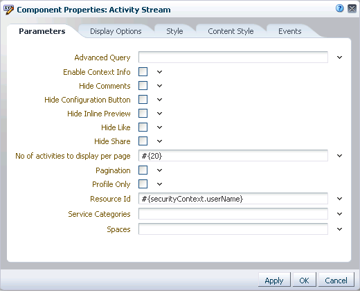Activity Stream component properties Activity Stream component properties