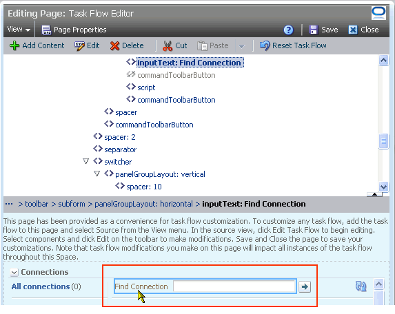 Selected task flow element in Source view Selected task flow element in Source view