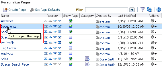 Opening a page through Personalize Pages Opening a page through Personalize Pages