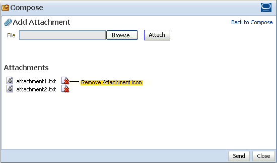 Attachments in the Add Attachment window Attachments in the Add Attachment window