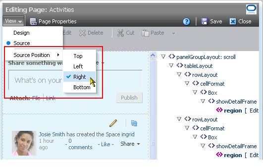Source position options on View menu Source position options on View menu