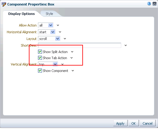 Box layout component Display Options Box layout component Display Options