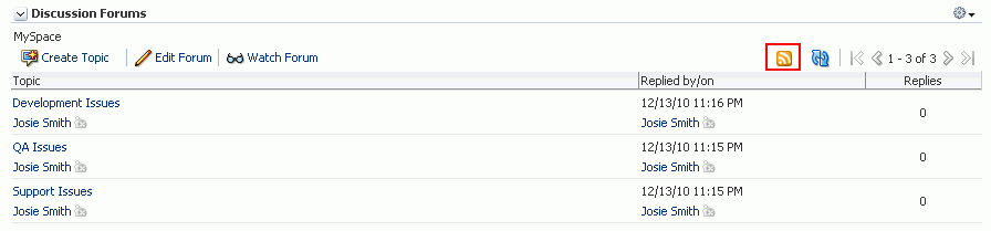 RSS icon in a Discussion Forum Manager Task Flow RSS icon in a Discussion Forum Manager Task Flow