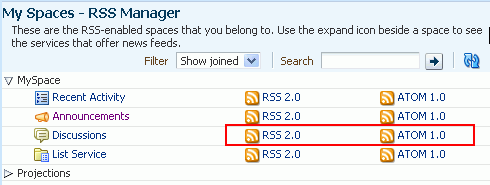 RSS and Atom icons next to a Discussions node RSS and Atom icons next to a Discussions node