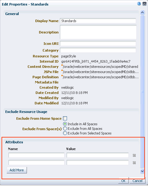 Attributes section of Edit Properties dialog Attributes section of Edit Properties dialog