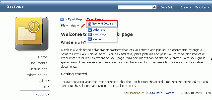 The New Wiki Document Option The New Wiki Document Option