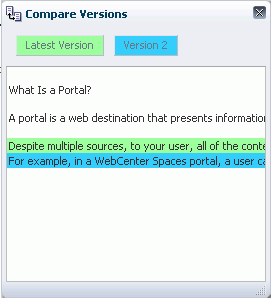 Compare Versions dialog Compare Versions dialog