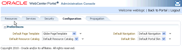 WebCenter Portal Administration Console WebCenter Portal Administration Console