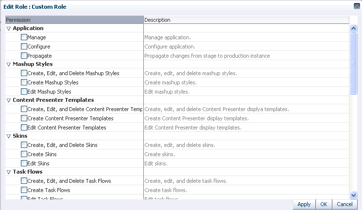 WebCenter Portal Administration Console - Edit Role Dialog WebCenter Portal Administration Console - Edit Role Dialog