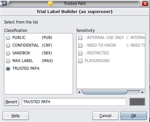Graphic shows the Trusted Path label being selected. image:Graphic shows the Trusted Path label being selected.