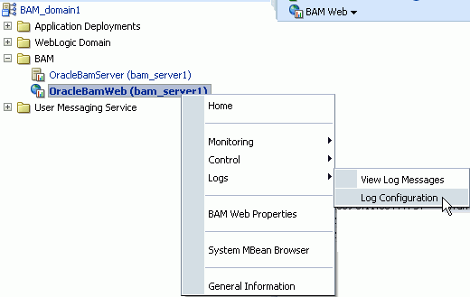 Description of bam_log_menu_config.gif follows Description of bam_log_menu_config.gif follows