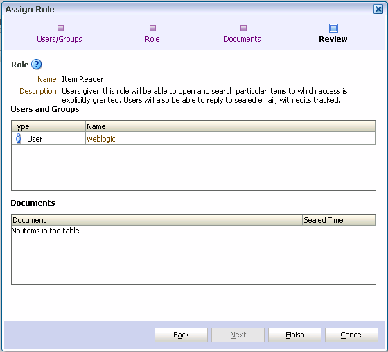 Assign Role wizard, Review page Assign Role wizard, Review page
