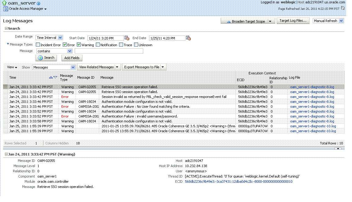 Log Messages Page Log Messages Page