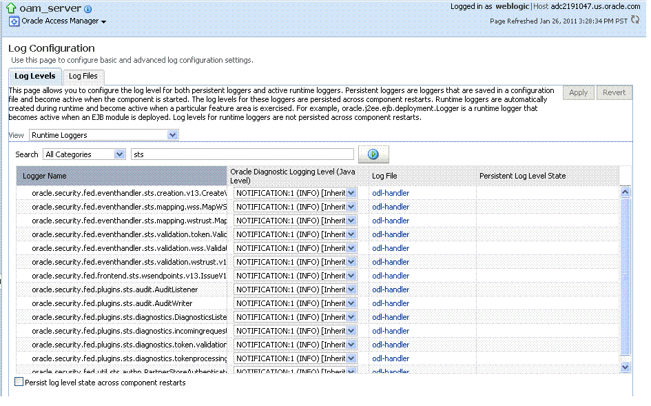 Log Levels for Oracle STS Log Levels for Oracle STS