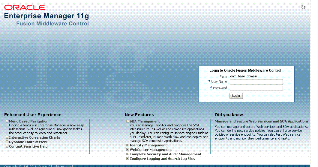 Fusion Middleware Control Login Page Fusion Middleware Control Login Page
