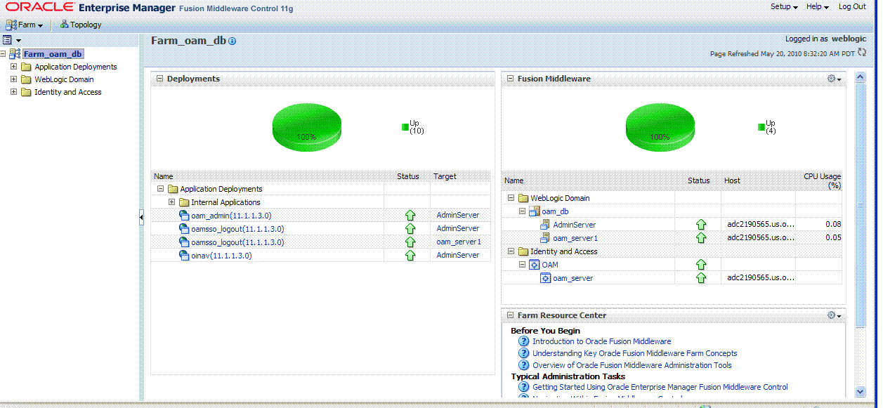 Fusion Middleware Control OAM Farm Page Fusion Middleware Control OAM Farm Page