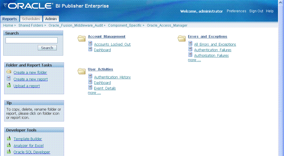 Oracle BI Publisher Reports Page Oracle BI Publisher Reports Page