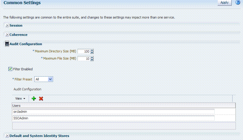Common Settings: Auditing Configuration Common Settings: Auditing Configuration