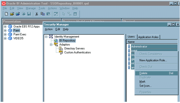 Deleting RPD users in the BI Admin Tool. Deleting RPD users in the BI Admin Tool.