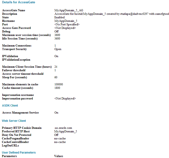 Sample OAMCfgTool AccessGate Profile Sample OAMCfgTool AccessGate Profile