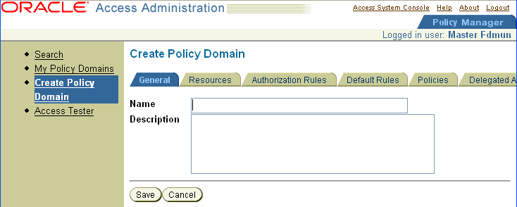 Image of the Create Policy Domain page Image of the Create Policy Domain page