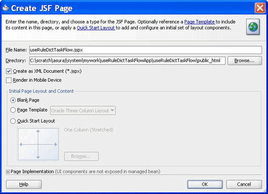 Specifying the Name of the JSF Page for the Task Flow Specifying the Name of the JSF Page for the Task Flow