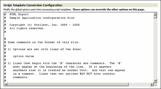 Script template conversion configuration settings Script template conversion configuration settings